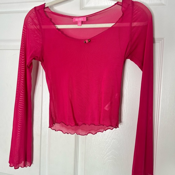 Sugar Thrillz Sheer Pink Long Sleeve Top Sz S - Picture 3 of 3